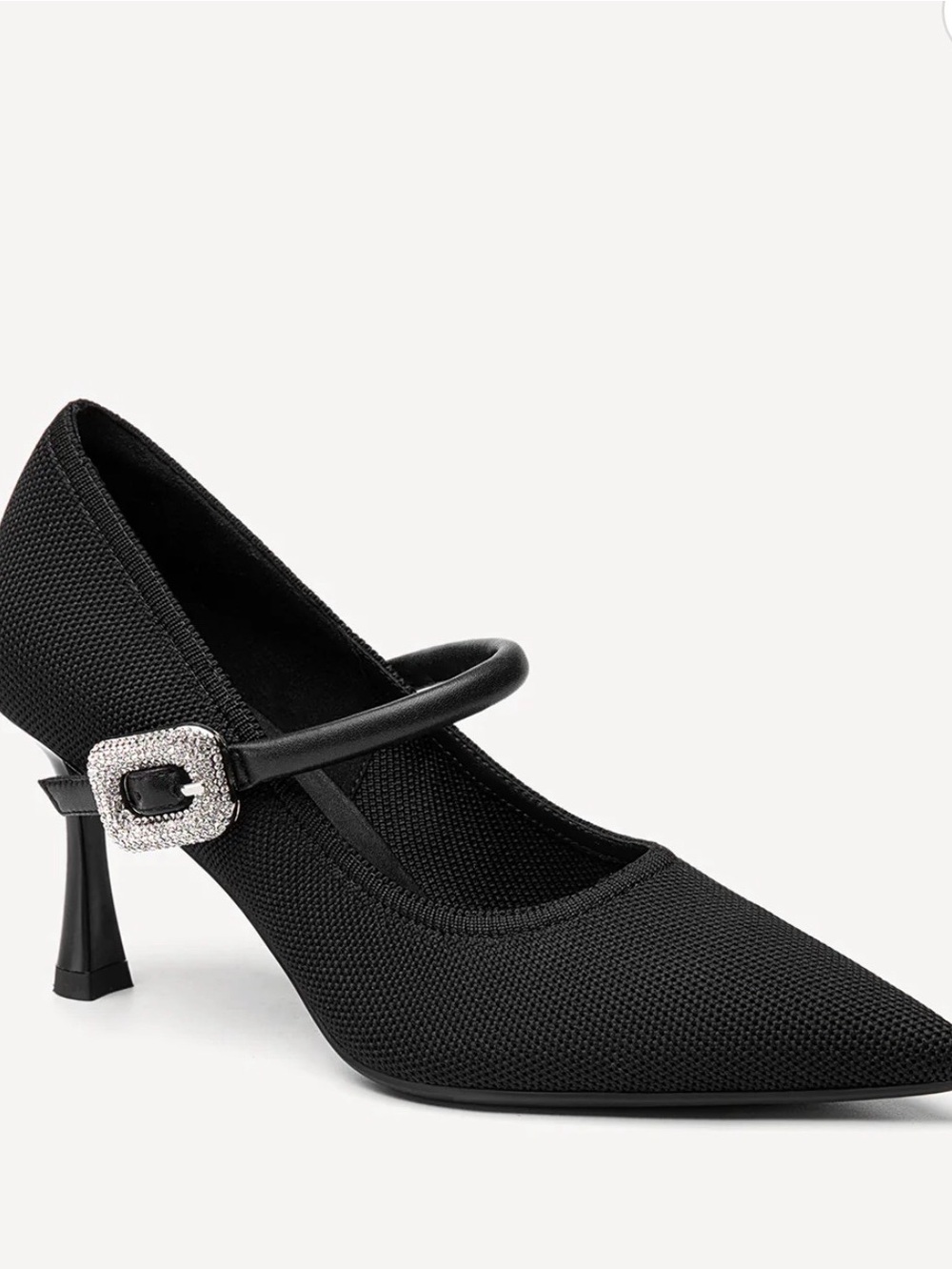 EternalPace Shimmer Buckle Pointed Toe Heeled Pump - Black- NEW Never Worn - Picture 1 of 6